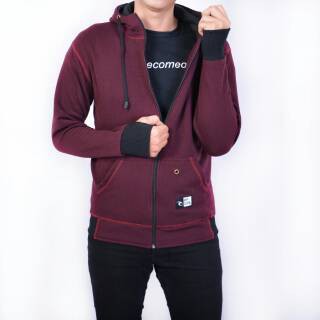 JAKET HOODIE MAROON RIB BLACK