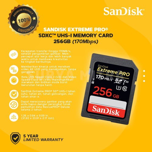 Sandisk SDHC / SDXC Extreme PRO 256GB 170 MB/s