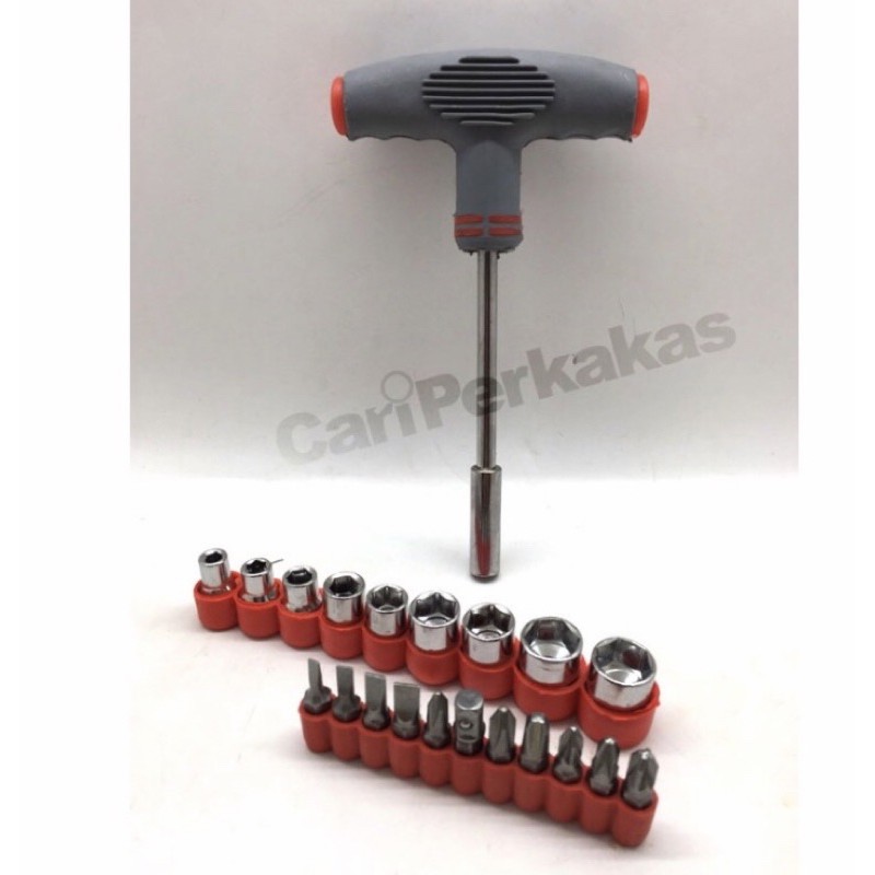 BISON Obeng Sok 21pcs Model Gagang T - Tool Kit Mata Obeng Kunci S