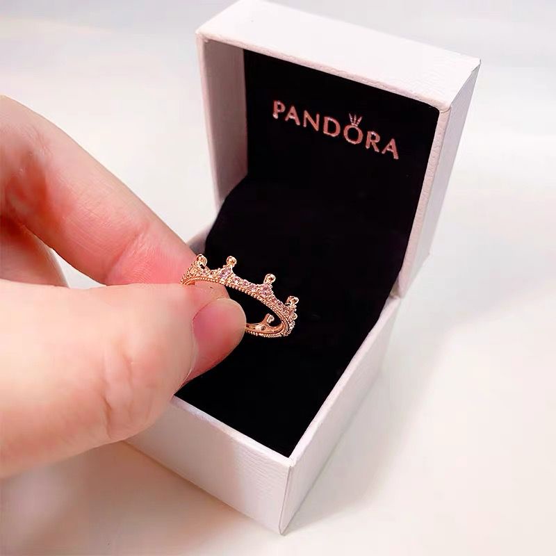 Pandora Cincin Sterling Silver 925 Desain Mahkota Hias Cubic Zirconia Untuk Pertunangan / Pernikahan