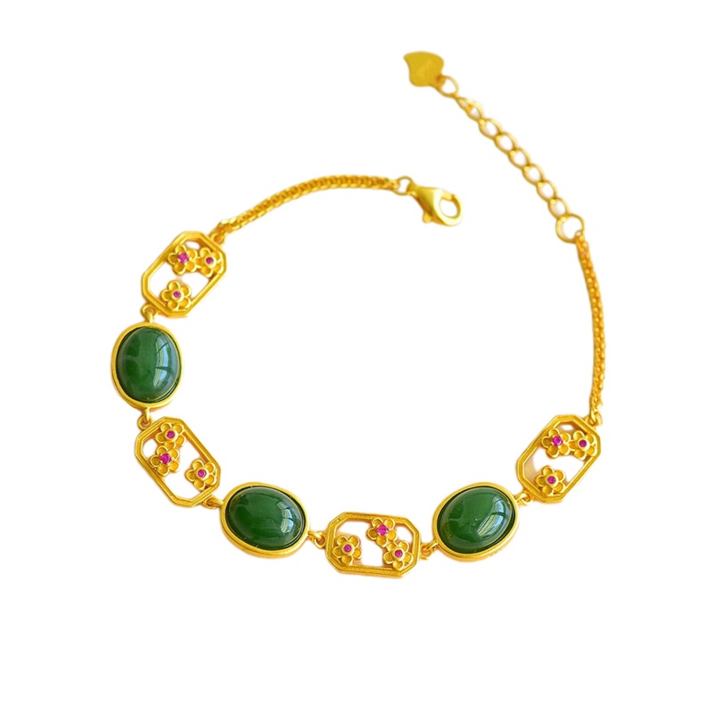 Gelang Giok Hetian Imitasi Model Hollow Gaya China Vintage Untuk Wanita