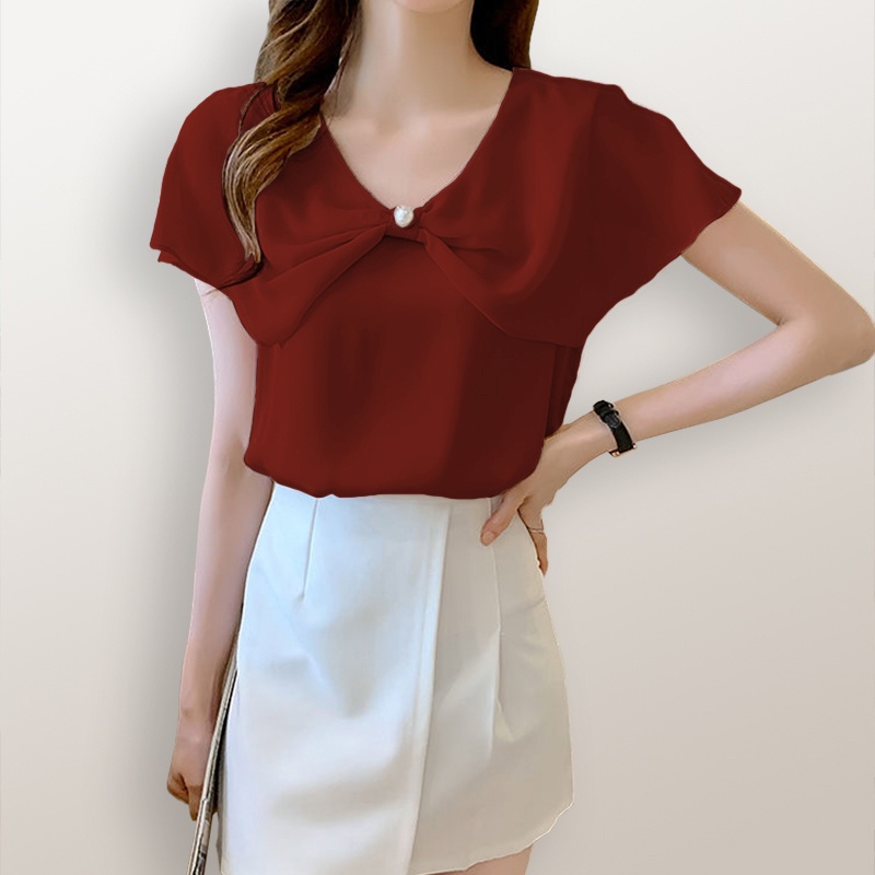 Blus sifon tanpa lengan gaya Korea Variasi double layer - XSHOP Desire