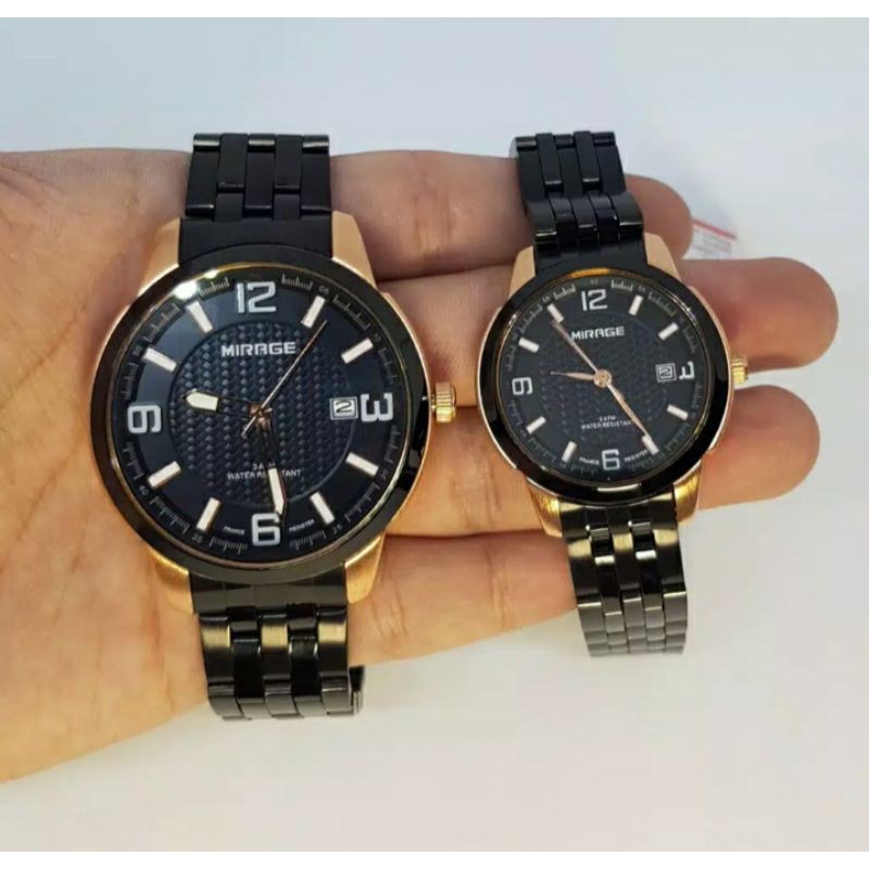 jam tangan couple;MIRAGE M8531BRP-Lhitam rosegold~ORIGINAL WATER RESISTANT~TGL~STAINLES