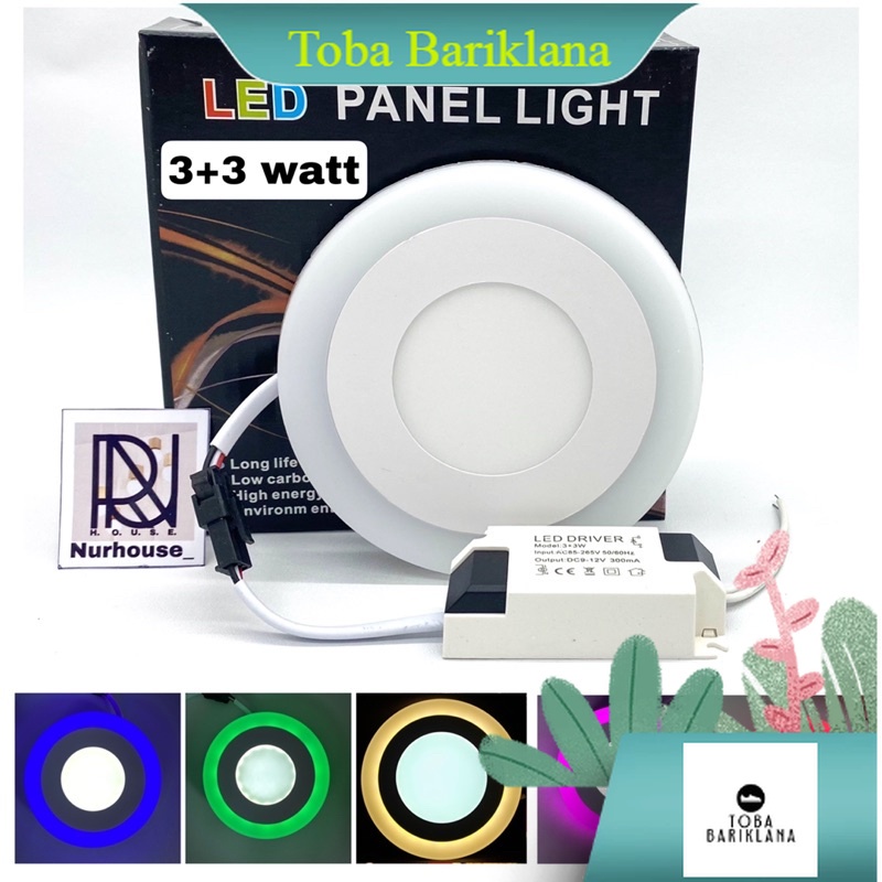 Downlight 2 Warna Led Panel 3+3 Watt IB Bulat Inbow