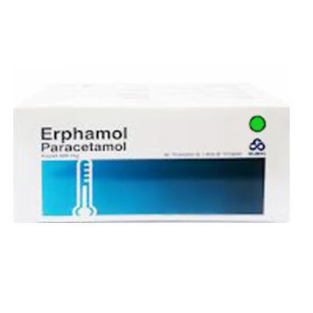 ERPHAMOL BOX ISI 100 Tablet - Obat Demam Sakit Kepala Paracetamol 500 MG Parasetamol 10 Strip
