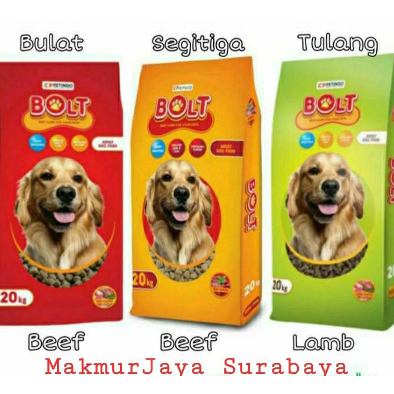 Bolt Dog 1kg (bentuk segitiga&amp;bulat) beef &amp; Lamb Pakan Anjing