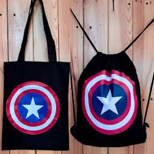 LIMITED EDITION Totebag / stringbag ransel serut sablo motif Captain america  | bahan drill halus