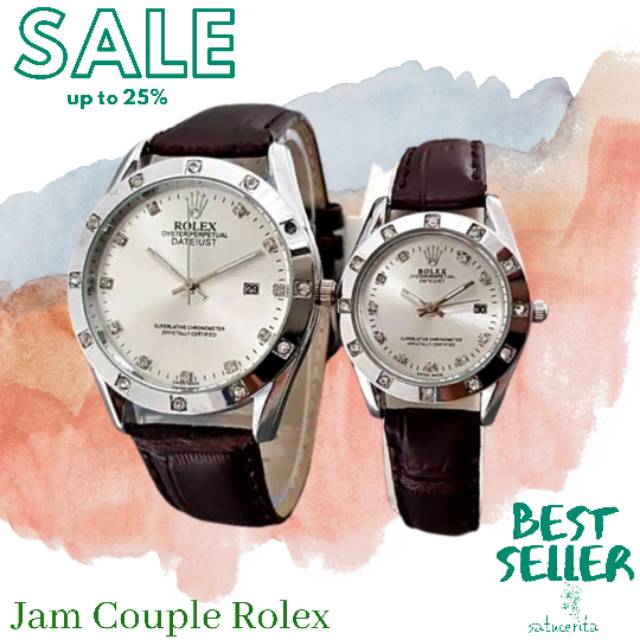 Jam Tangan Rolex Couple Tali Kulit Tanggal Aktif Jam Pria Jam Wanita