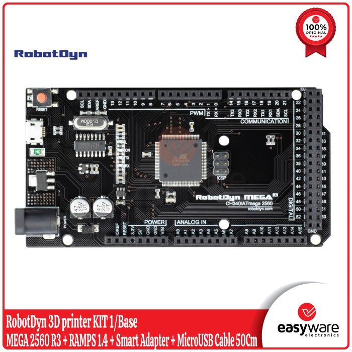 RobotDyn 3D printer KIT 1/Base. MEGA 2560 R3 + RAMPS 1.4 + Smart Adapter + MicroUSB Cable 50Cm