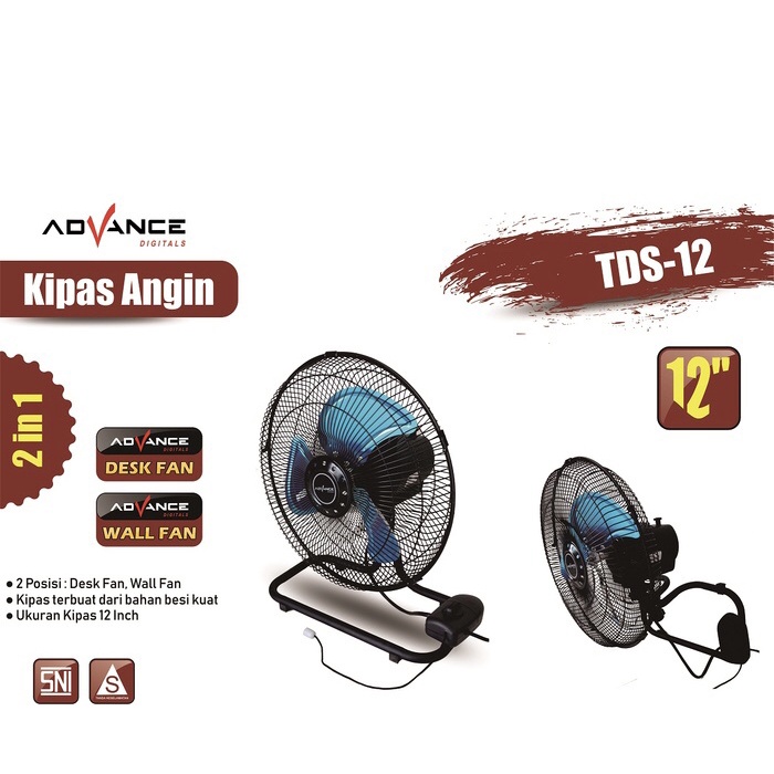 Advance Kipas Angin Tordando / Kipas Angin Besi Advance TDS 12 inch meja/dinding sangat mantap