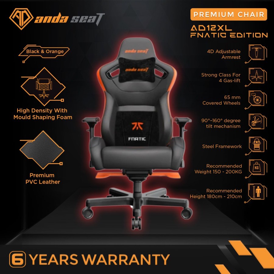 ANDASEAT Fnatic Edition Premium - Gaming Chair - Black Orange