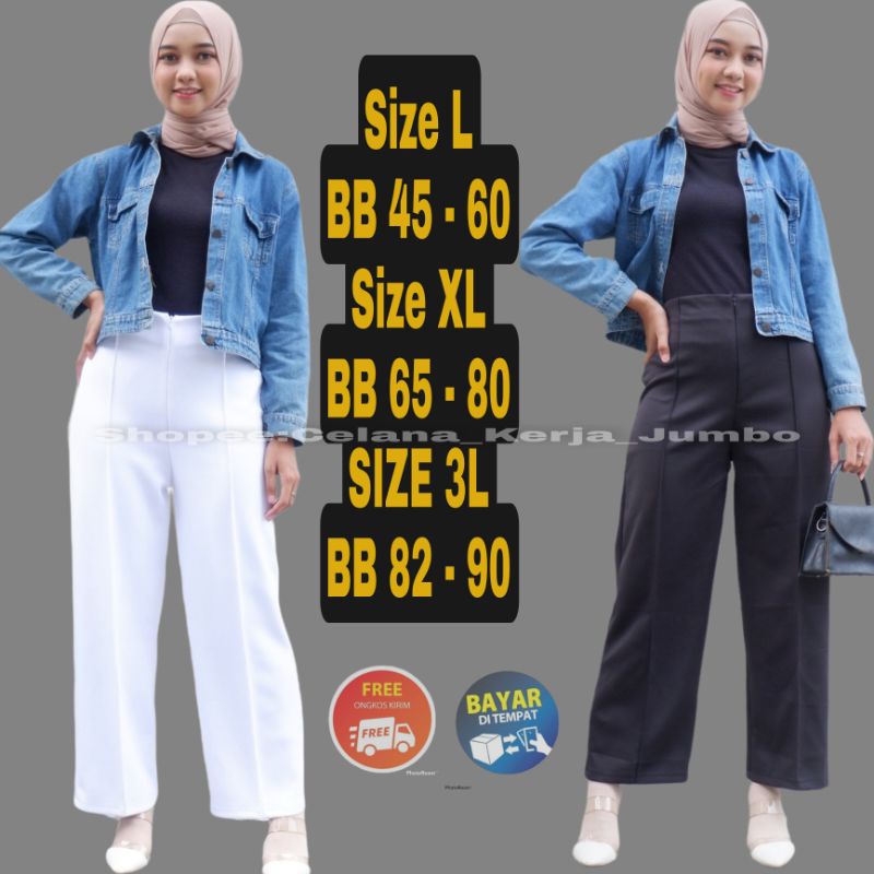 Celana kulot Highwaist Kerja wanita scuba Premium Pinggang Karet Jumbo Big size Oversize