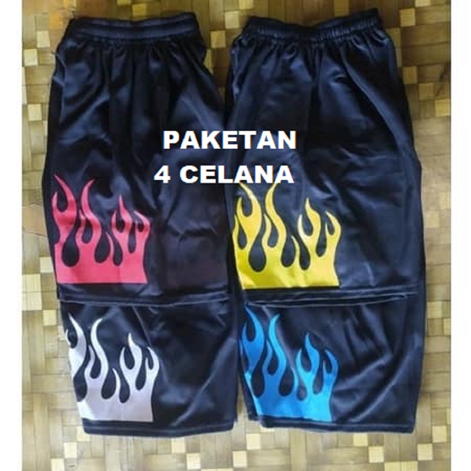 PAKET MURAH 4 CELANA KOLOR PENDEK MOTIF API / PRIA KOLOR  BLACK ON FIRE