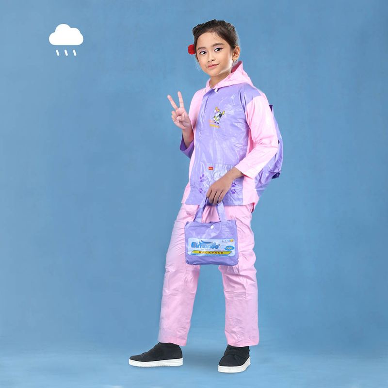 PROMO MUSIM HUJAN | Jas Hujan Anak Perempuan SD Usia 6 Sampai 10 Tahun Setelan Baju Celana Tebal Terbaru Pink Biru Ungu | Mantel Series Sekolah Anak Cewek
