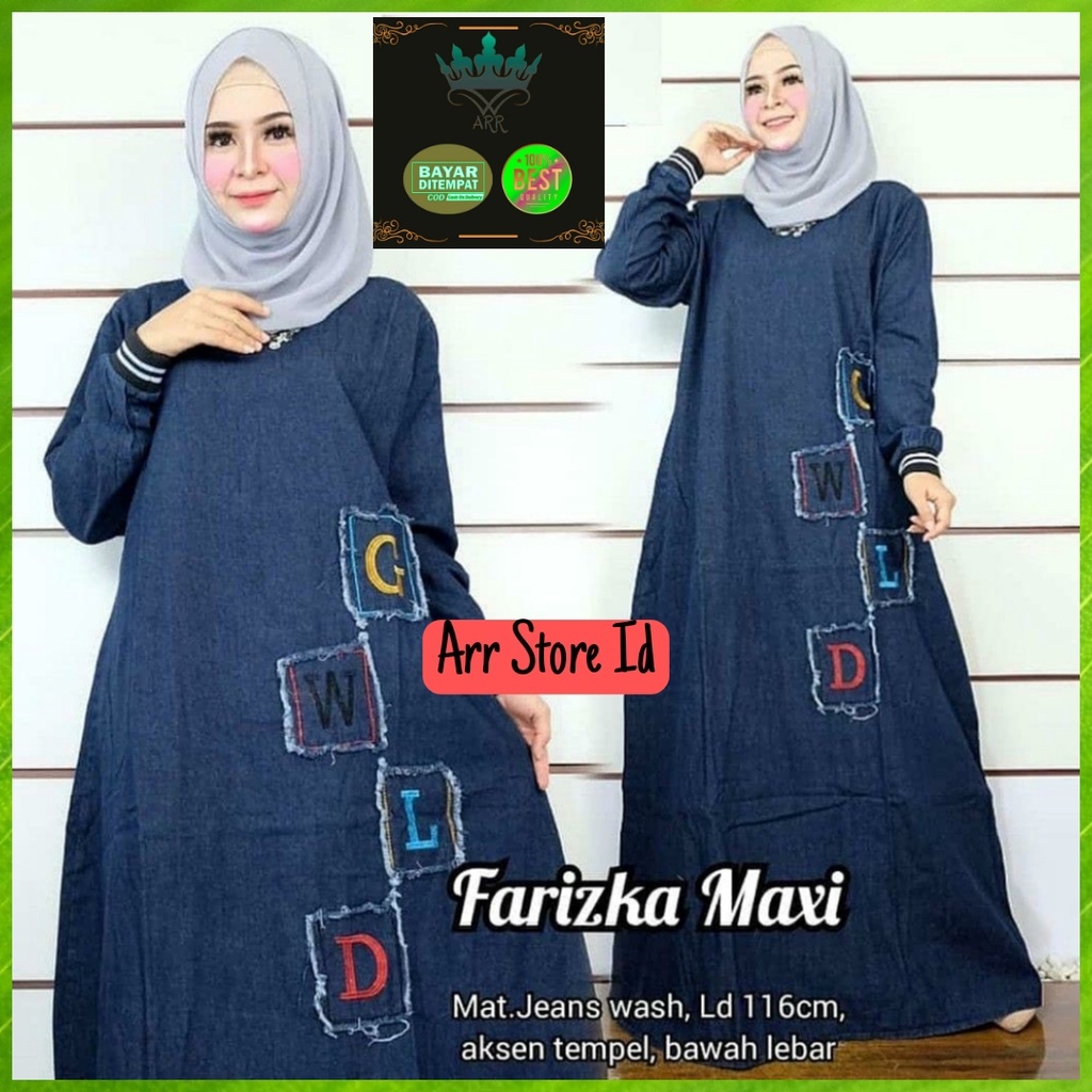 Baju Gamis Dress Jeans Jins Denim Jumbo Wanita Terbaru 2023 Modern Busui Motif Bordir Gewild Premium Kekinian Ld 116 P 135 Farizka Maxy Allsize