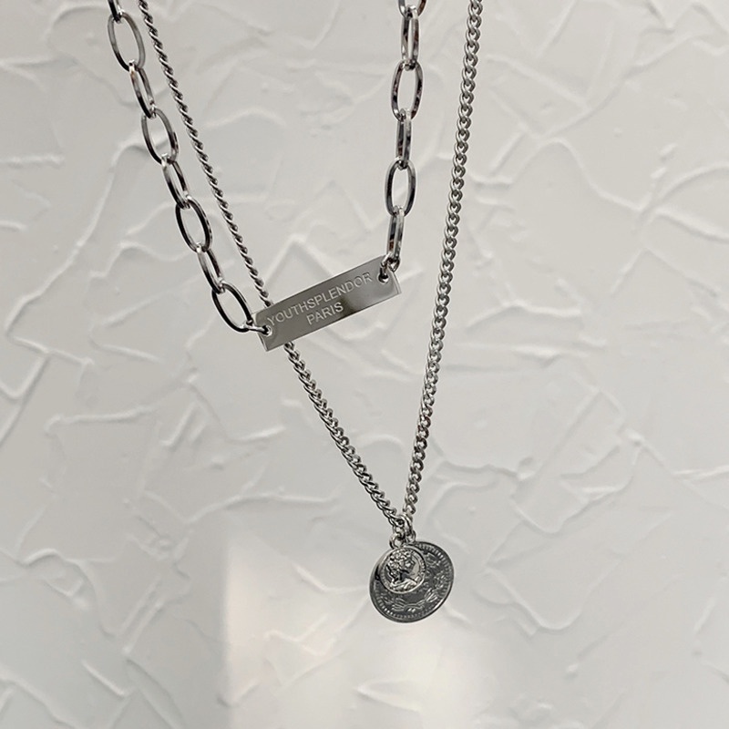 Kalung Rantai Tulang Selangka Lapisan Ganda Gaya Hip hop Untuk Aksesoris