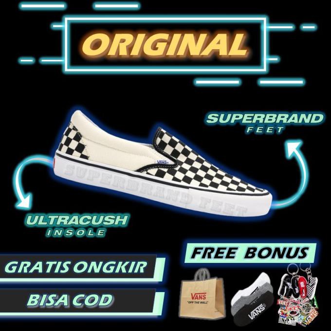 Vans Slip On Checkerboard Pro Black White Original Sneakers Vans Ori - 36 Iramastore22