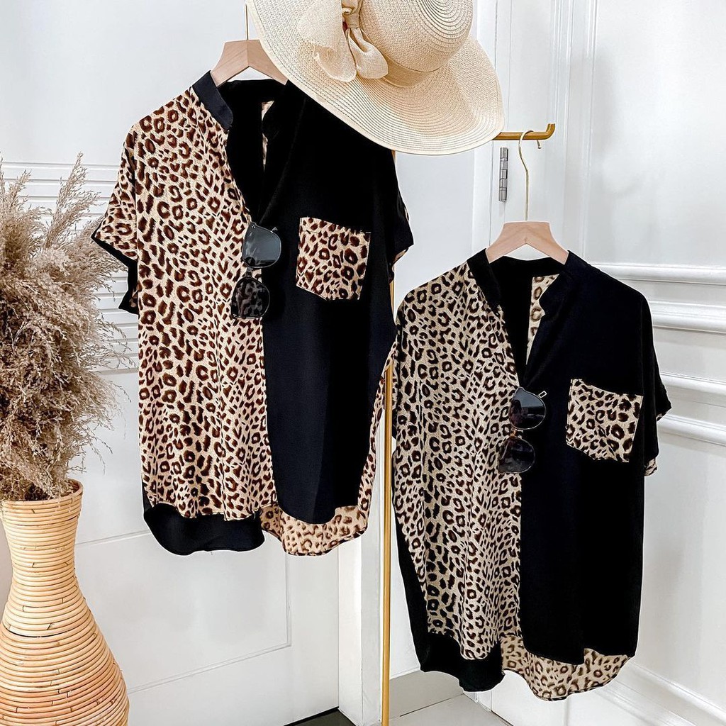 Double Lucky / Basic Twill Leopard / Atasan Rayon / Baju Atasan Wanita / Corak-2