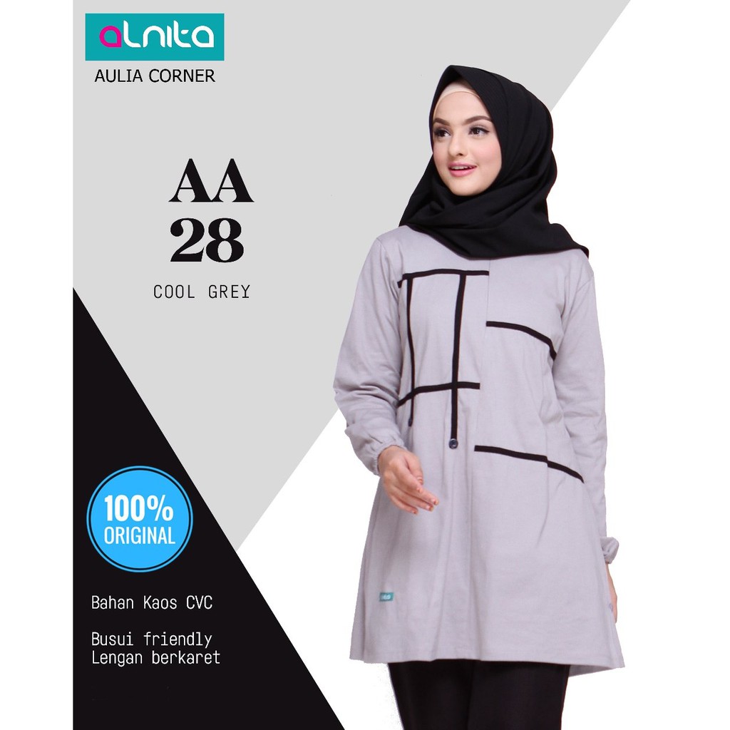 Baju Atasan Muslim Yang Lagi Trend Atasan Alnita AA 28 Cool Grey ORIGINAL