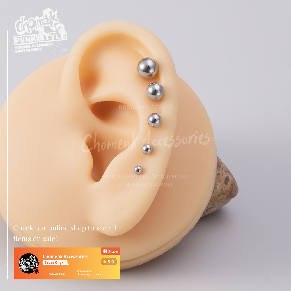 anting tindik barbel telnga-lidah Silver titanium pendek piercing earring anting tindik barbel telinga-lidah Silver titanium pendek-6