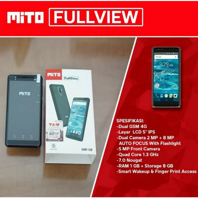 Hp Android Smartphone Mito A16 Ram 1GB Rom 8GB Fullview 4G Fingerprint