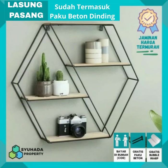 Rak Bunga Hiasan Dekorasi Dinding Besi Segi Enam Serbaguna Minimalis