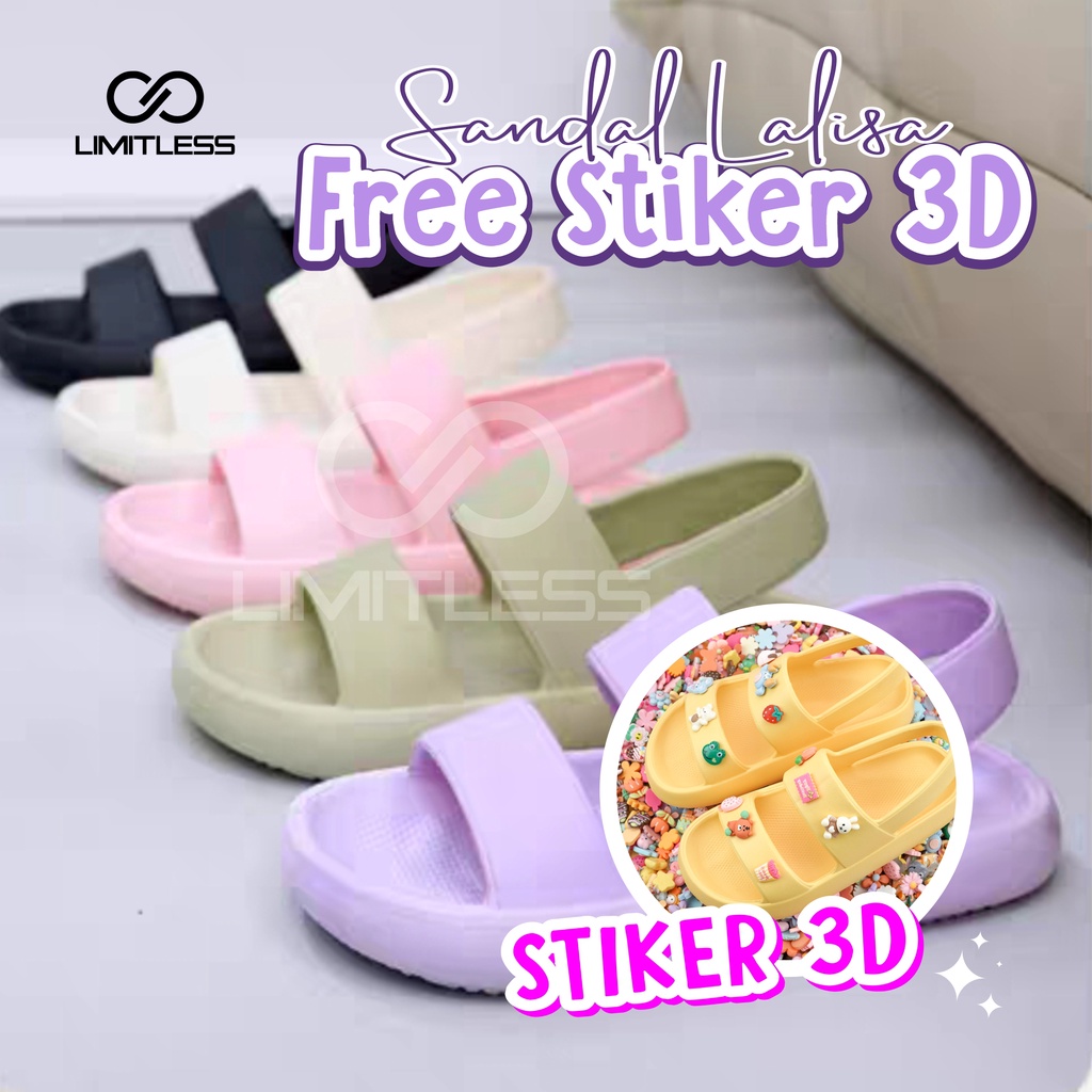 Sandal Tali Wanita Slip On Kekinian Sandal Gunung Wanita Korea Jelly Ringan Limitless + Free Stiker 3D