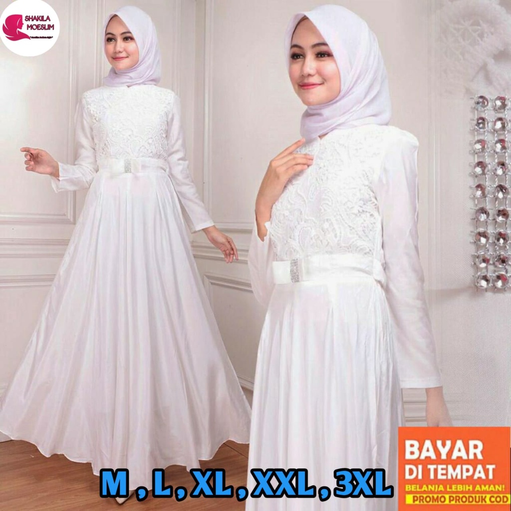 Gamis Putih Brukat Wanita Gamis Putih Wanita Kekinian Gamis Terbaru  gamis putih jumbo Gamis Remaja Brukat Gamis Jumbo Kondangan  Busana Muslim Lebaran Haji Umroh Manasik Pesta Gamis Best Seller