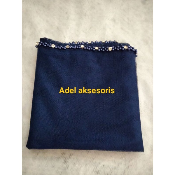 Hijab Peil Mutiara/Full Daimon Cangkang/Hijab Pengantin/Jilbab Pengantin-navy