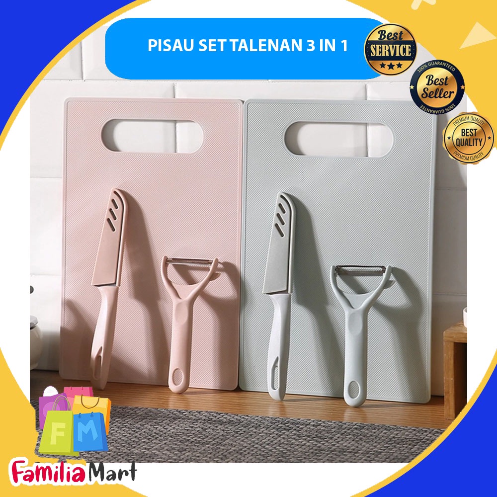 Pisau Set Talenan 3 in 1 Pengupas Kulit Buah Sayur Serbaguna Stainless