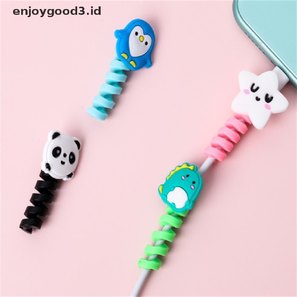 (Rready Stock) Pelindung Kabel Charger USB Bentuk Spiral Bahan Silikon Motif Kartun (ID)