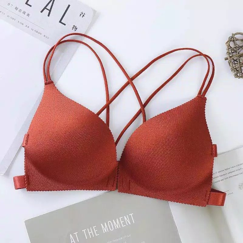 Bra Wanita Bralette Push Up Tanpa Kawat Kancing Depan bra import push up one piece seamless BH BSPD-cokelat
