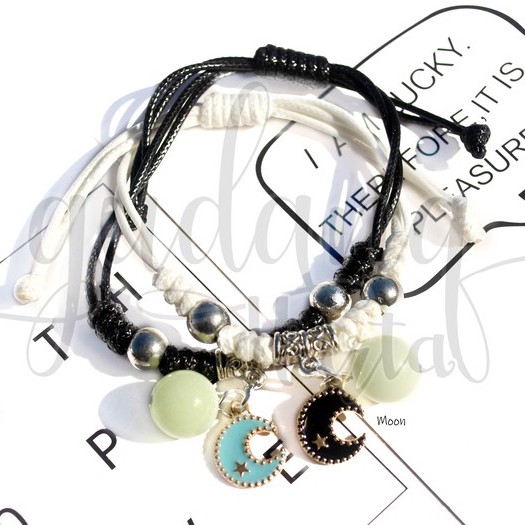 Gelang BFF Glow In The Dark Clover Cat Lucu SET ISI 2 Gelang Couple Kucing Dan Bunga  Lucu GH 205535