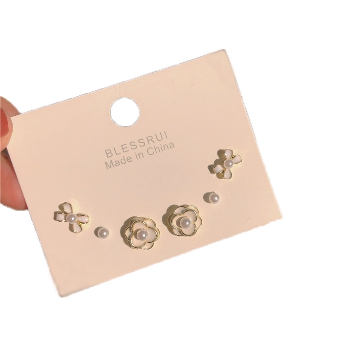 3 Pasang / Set Anting Mutiara Bentuk Bunga Camellia Pita Untuk Wanita