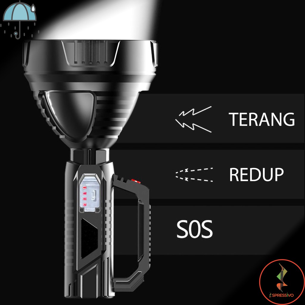 Lampu Senter Outdoor 3 Mode Flashlight Sinar Terang Rechargeable USB