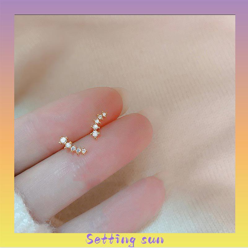 Deretan Kecil Anting-Anting Geometris Berlian Anting-Anting Zirkon Set Mikro Sederhana Anting-Anting Gandum Kecil yang Lucu TN