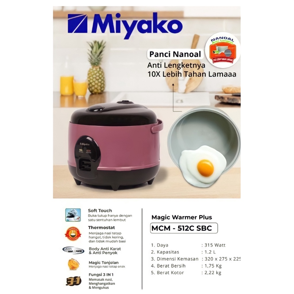 Magic Com MIYAKO 1,2 liter Magic Warmer Plus MCM-612  /Miyako MCM-512C SBC 1,2 liter