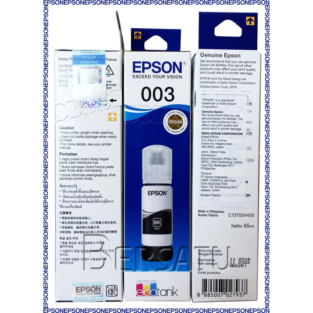 Epson Tinta/Ink Printer 003 L 1110 1210 1250 1256 3100 3101 3110 3150 3210 3250 3256 5190 5290 Original