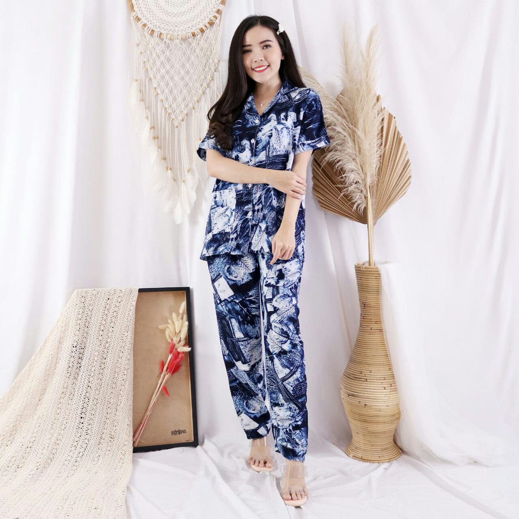 Baju tidur Piyama Set Wanita Celana Panjang Viola Tie Dye Size XL