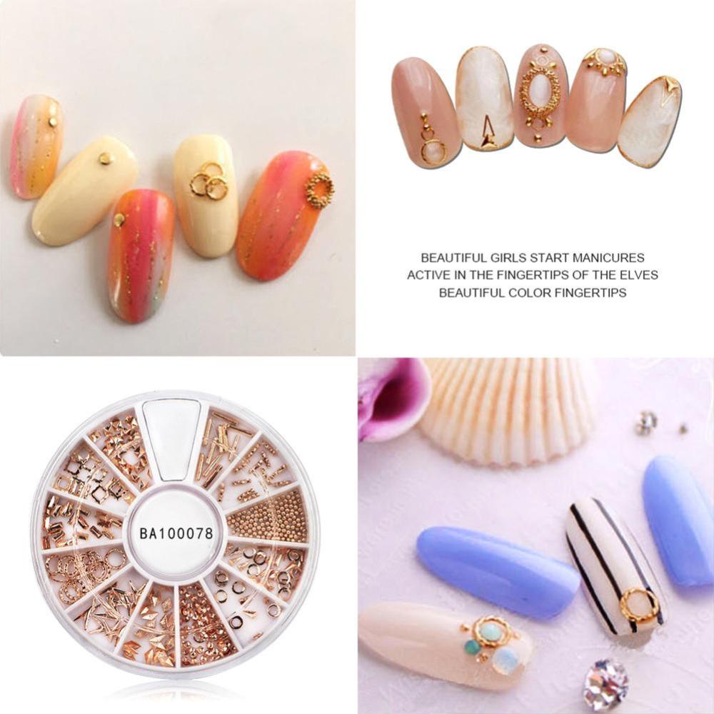 Timekey Hiasan Kuku 3D Aneka Bentuk Warna Rose Gold Untuk Nail Art DIY A9K2