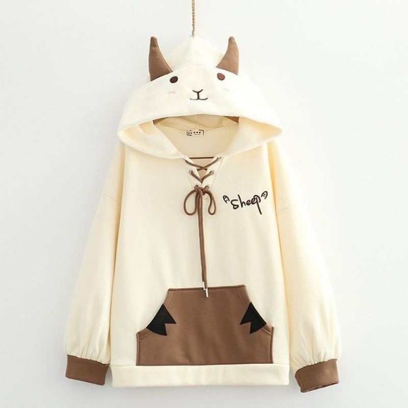 SWEATER LUCU HOODIE SHEEP | HOODIE CUTE OVERSIZE WANITA