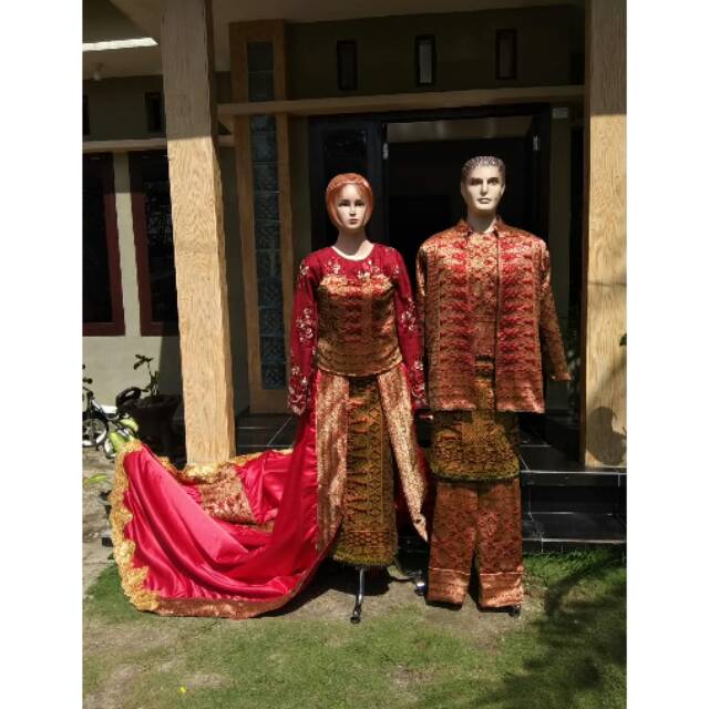 Gaun Pengantin bahan songket tenun asli combi kebaya brukat