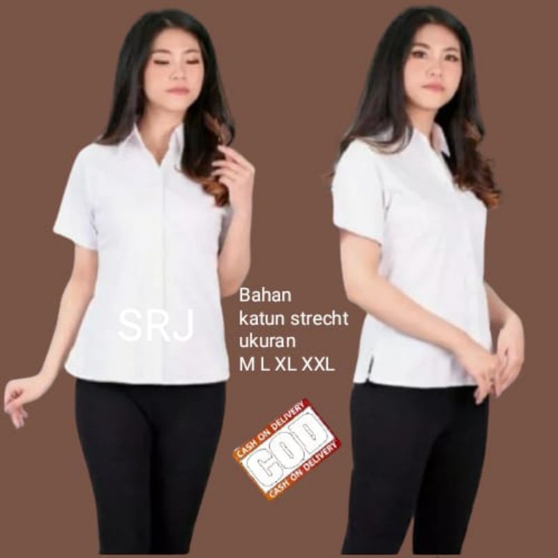 KEMEJA PUTIH POLOS LENGAN PENDEK WANITA//KEMEJA POLOS WANITA