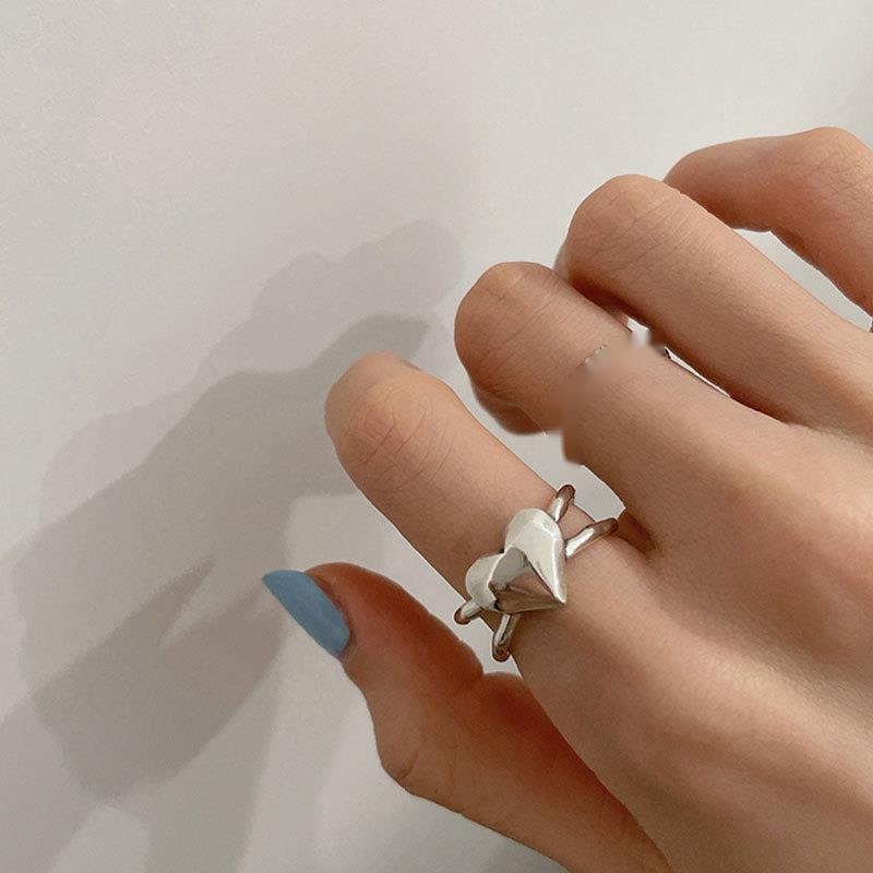 Cincin Model Terbuka Desain Hati Ganda Gaya Vintage Korea Untuk Aksesoris