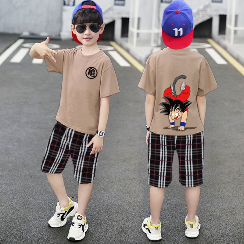 RILLO - Setelan Anak Laki-laki Anime Kombinasi Kotak Usia 1-7 tahun
