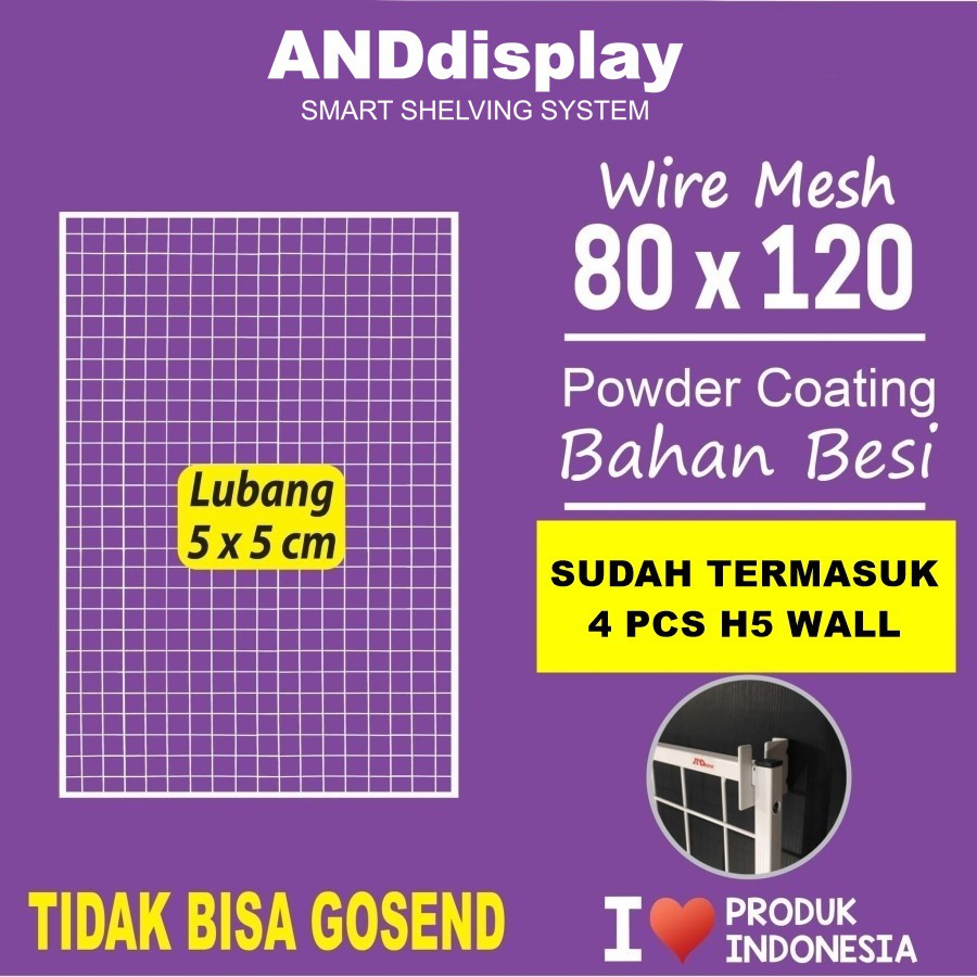 WIREMESH 80x120CM + H5 WALL PUTIH KAWAT RAM DINDING WIRE GRID