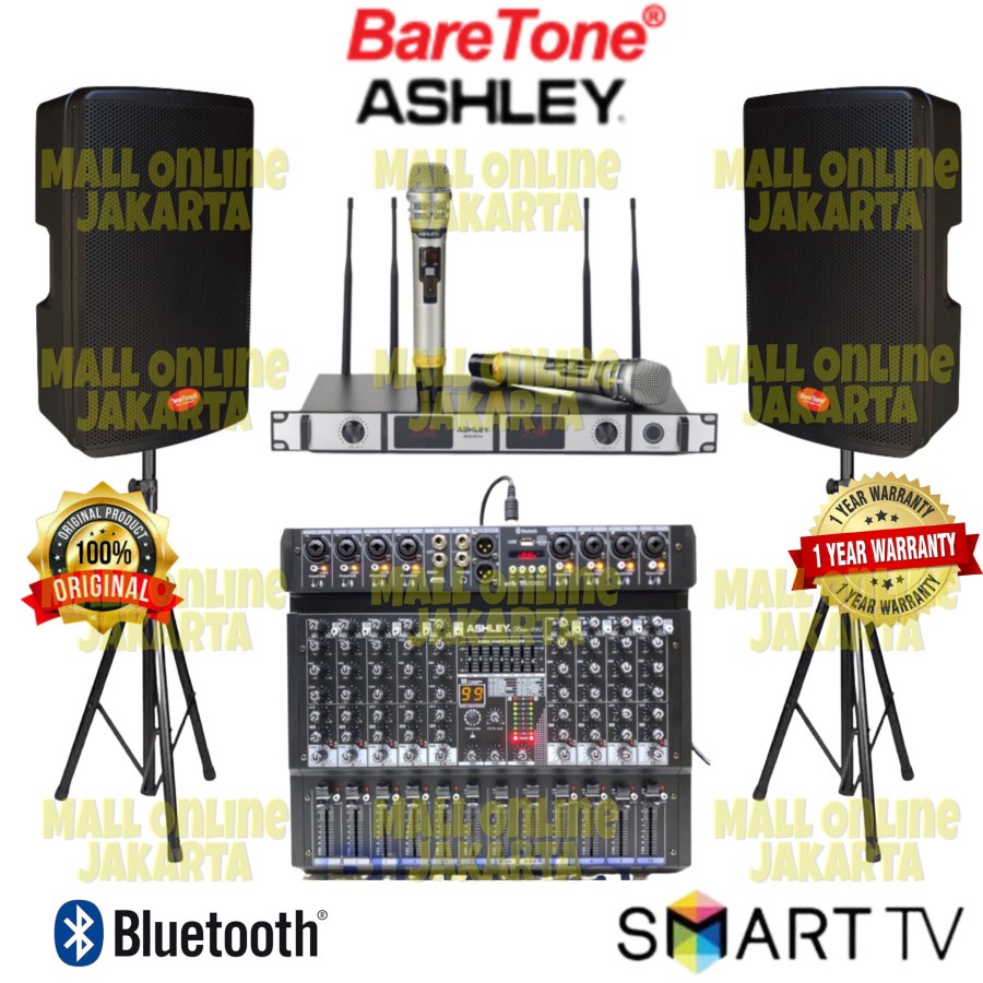 Paket speaker aktif Baretone Max 15h 15 inch Mixer ashley 10 channel