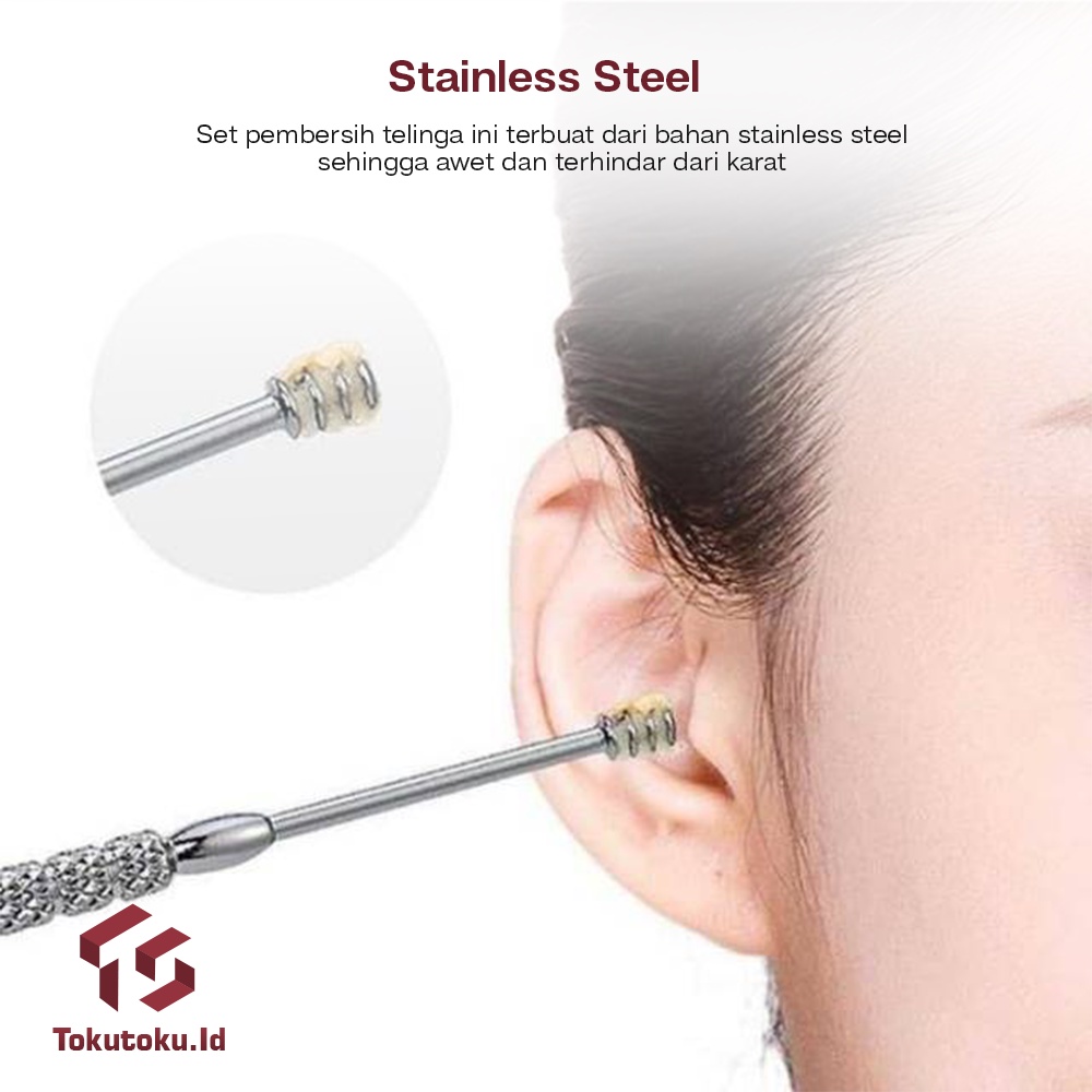 Set Korek Kuping Besi Alat Pembersih Telinga Stainless Ear Wax Picker