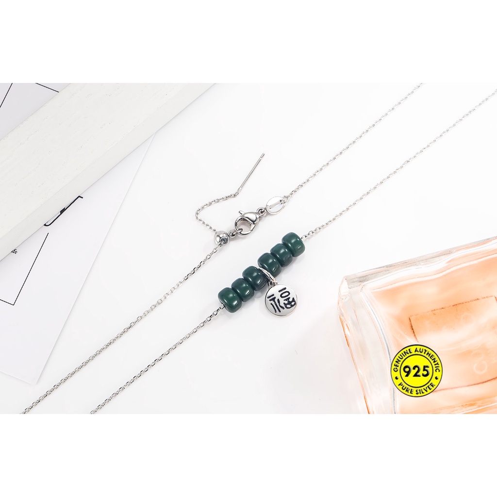 Kalung Rantai Sterling Silver 925 Dengan Liontin Tag Keberuntungan Anti Air / Alergi Untuk Wanita