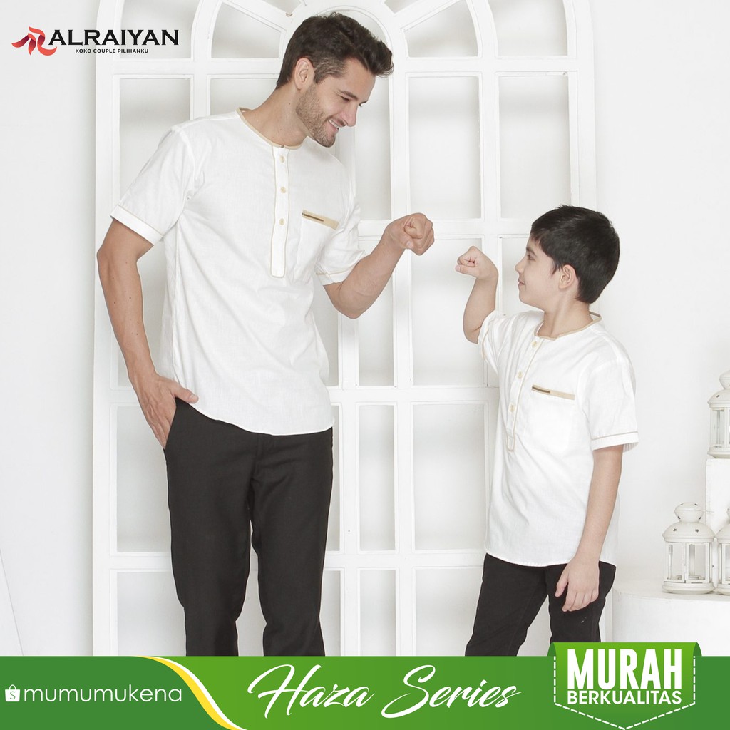 Baju Koko Bagus Anak Laki Dan Ayah Pria Couple 1 Hingga 12 Tahun Warna Putih Tulang Bw Haza Alraiyan